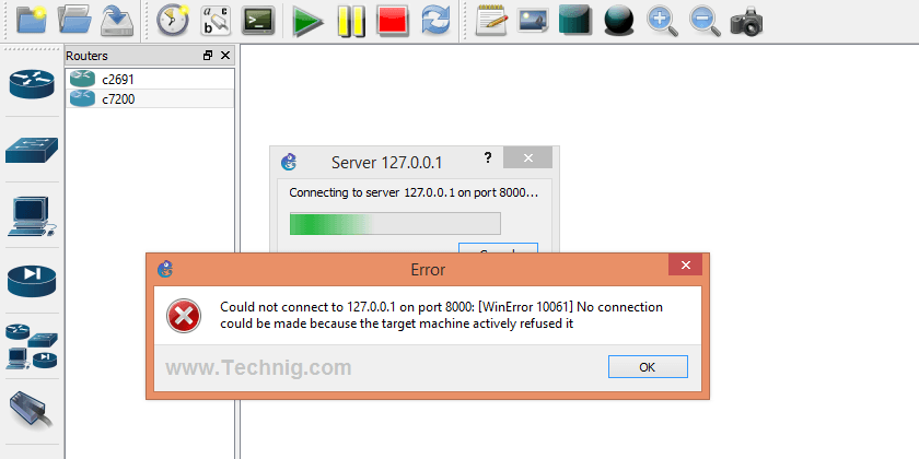 GNS3 errors - Connectiong to Server 127.0.0.1