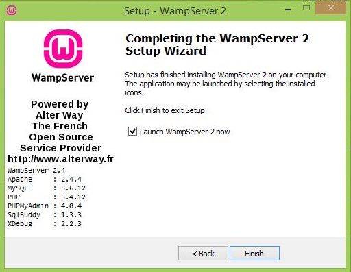 Completing the WampServer 2 Setup Wizard