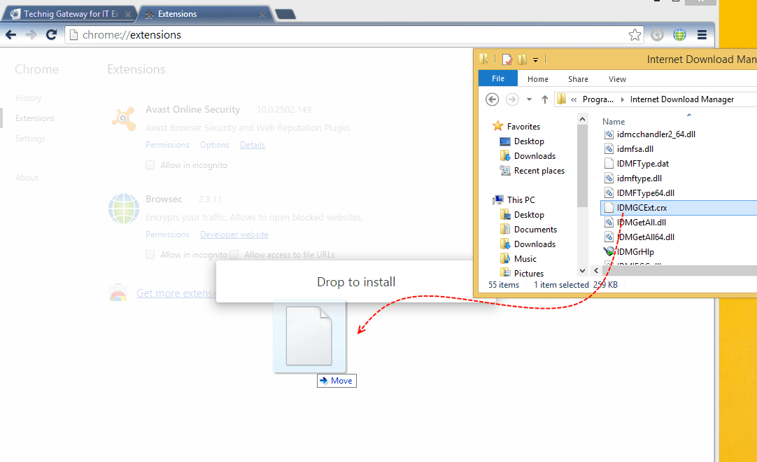 Drag and Drop to install IDM extension