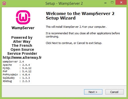 Welcome to the WampServer 2 Setup Wizard