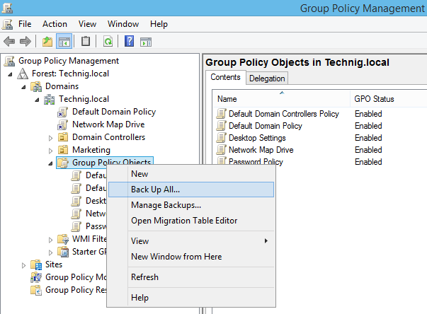 Backup all Group Policy Objects