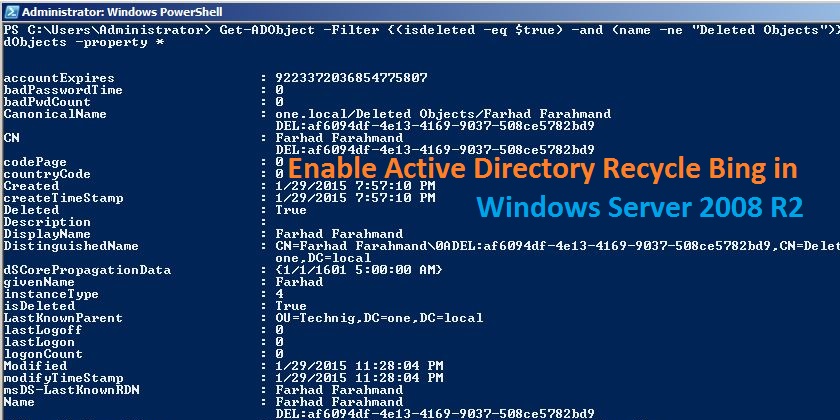 Enable Active Directory Recycle Bin in Windows Server 2008 R2 - Technig.com