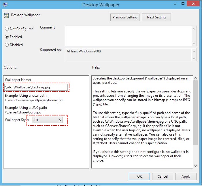 Group Policy Management - Desktop Wallpaper