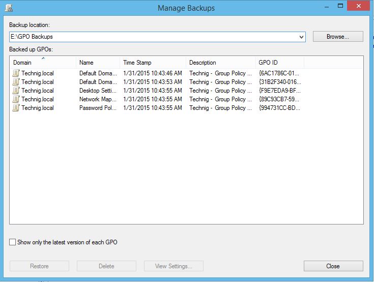 Manage Backups of Group Policy