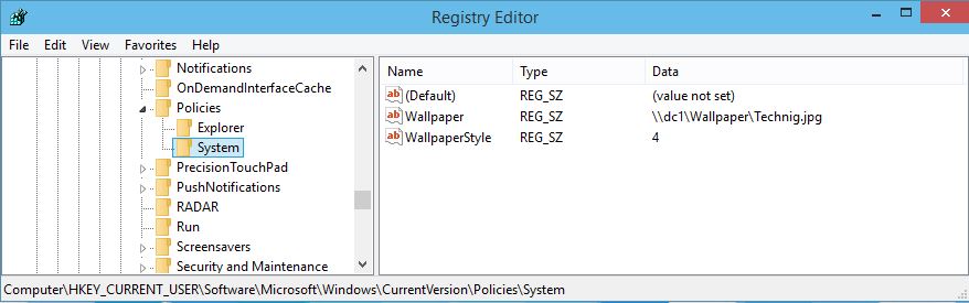 Registry Editor in Windows Server 2012 R2