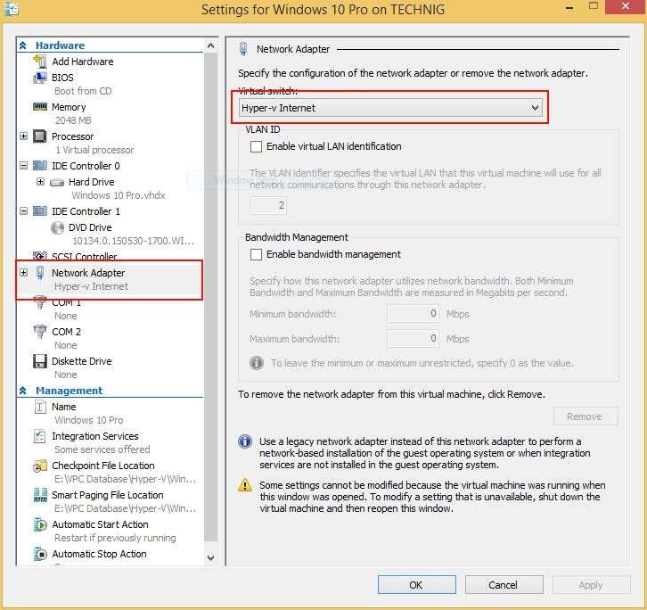 Connect Hyper-v Machines to Internet in Windows 10