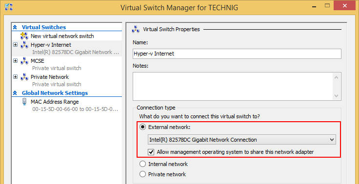 How to Connect Hyper-v Machines to Internet in Windows 10 - External NIC