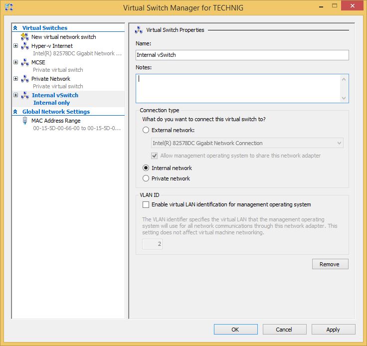 Configure Hyper-v Internal Virtual Switch in Windows 10 - Technig
