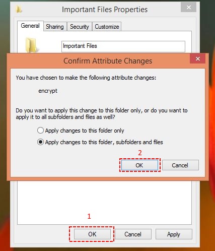 Windows 10 Encrypt Folder - Confirm Attribute Changes