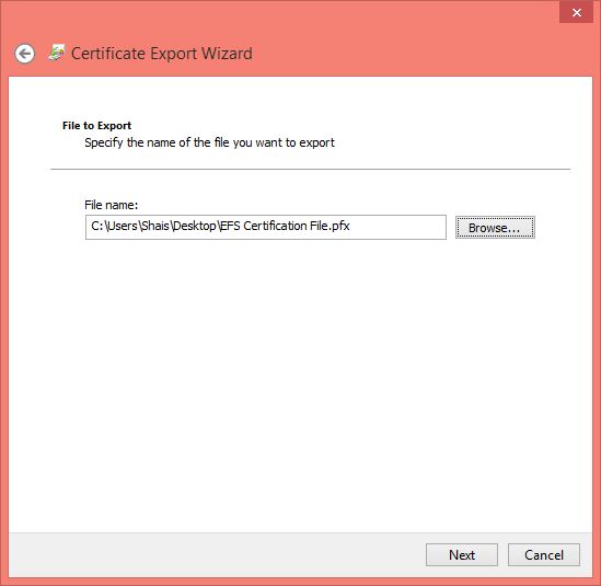 Data backup of EFS Certification Key in Windows 10
