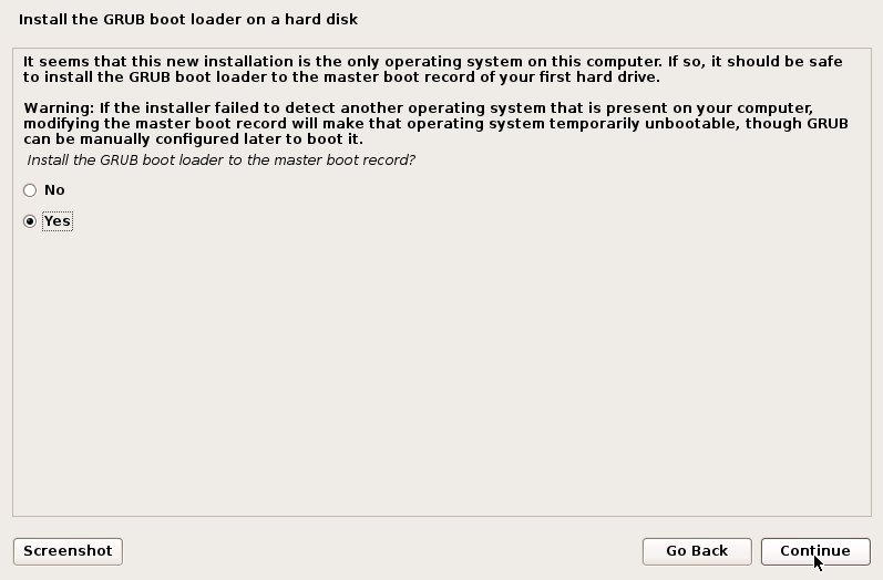 Install the GRUB boot loader on a hard disk