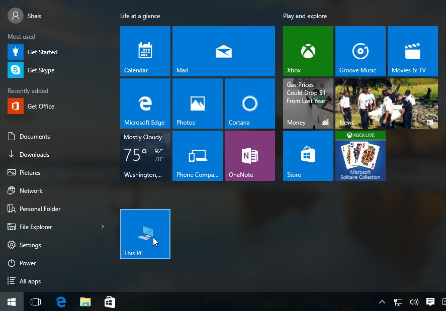 Pin the Icons to start Menu