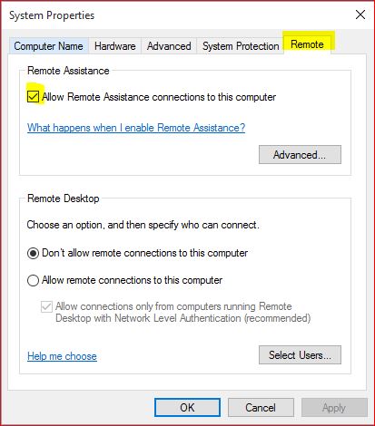 Allow Remote Assistance connections to this computer
