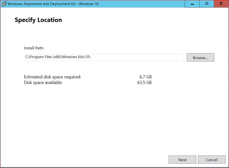 Specify Location for Windows ADK