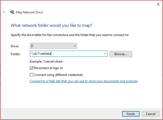 Specify the Drive Letter and Shared File Location