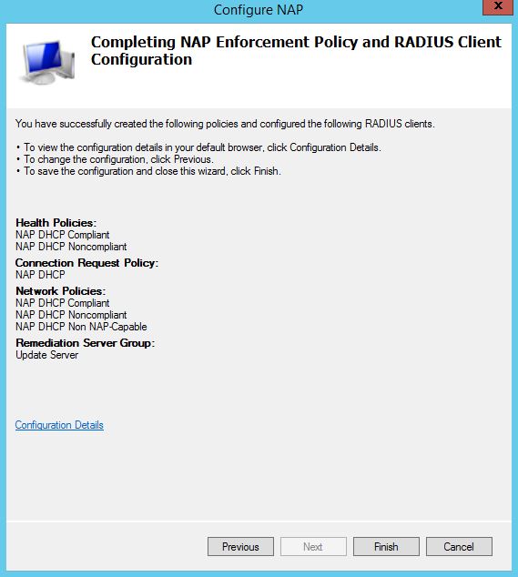 Completing NAP Enforcement Policy and RADIUS Client Configuration