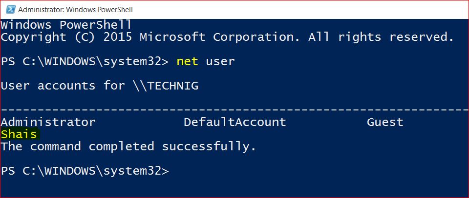 Net User Command In PowerShell