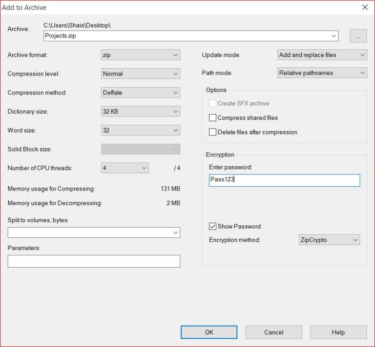 set password for zip file linux