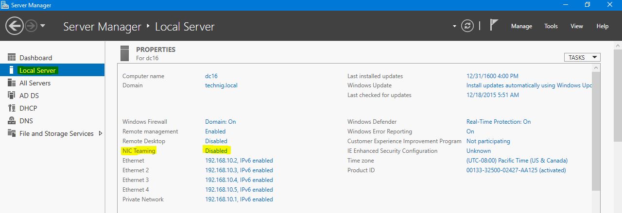 Configure NIC Teaming