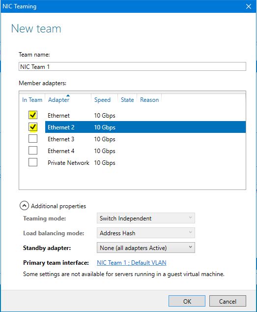 Create a New NIC Team