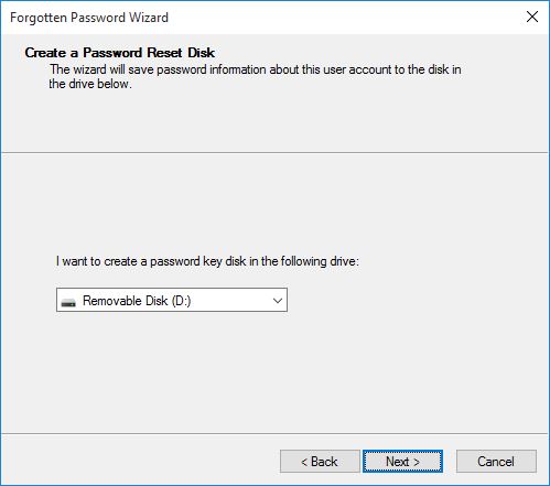 Create a Password Reset Disk for Windows 10