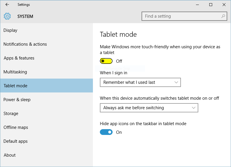 Enable Windows 10 Tablet Mode