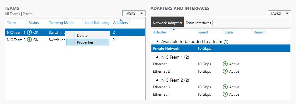 NIC Team Properties