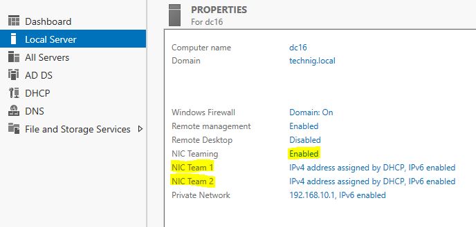 NIC Teaming Properties