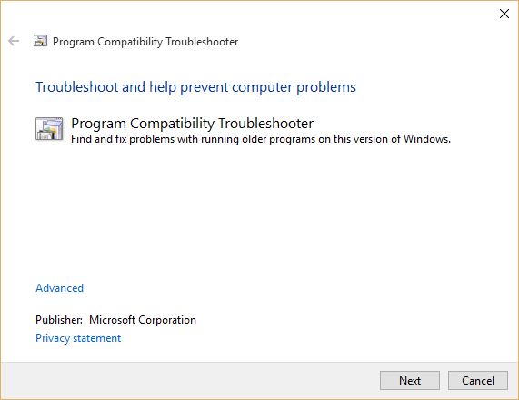 Program Compatibility Troubleshooter in Windows 10