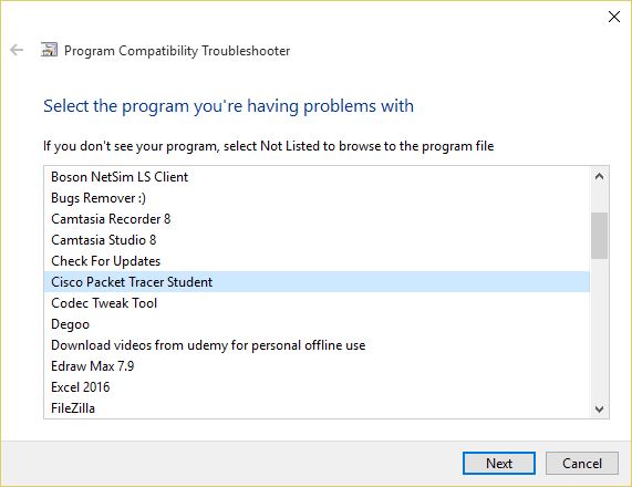 Select the Program you are having problems with