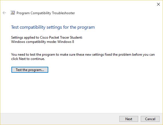 Test Compatibility Settings for the Program