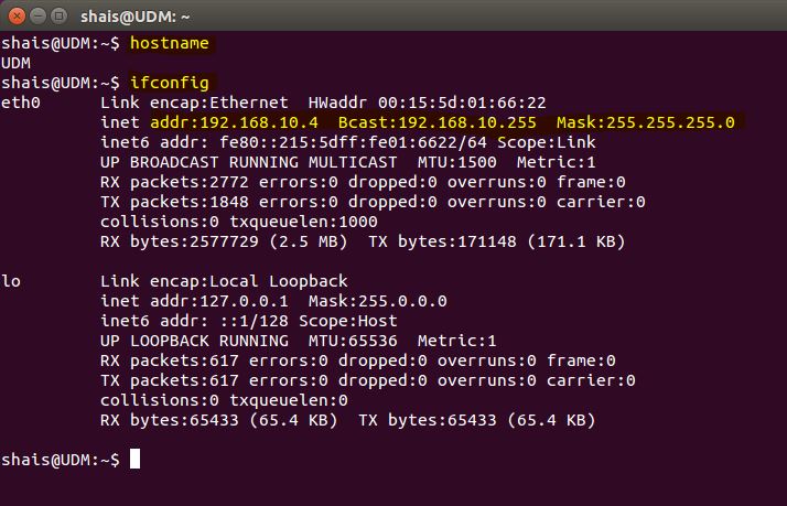 Ubuntu IP address and Host name