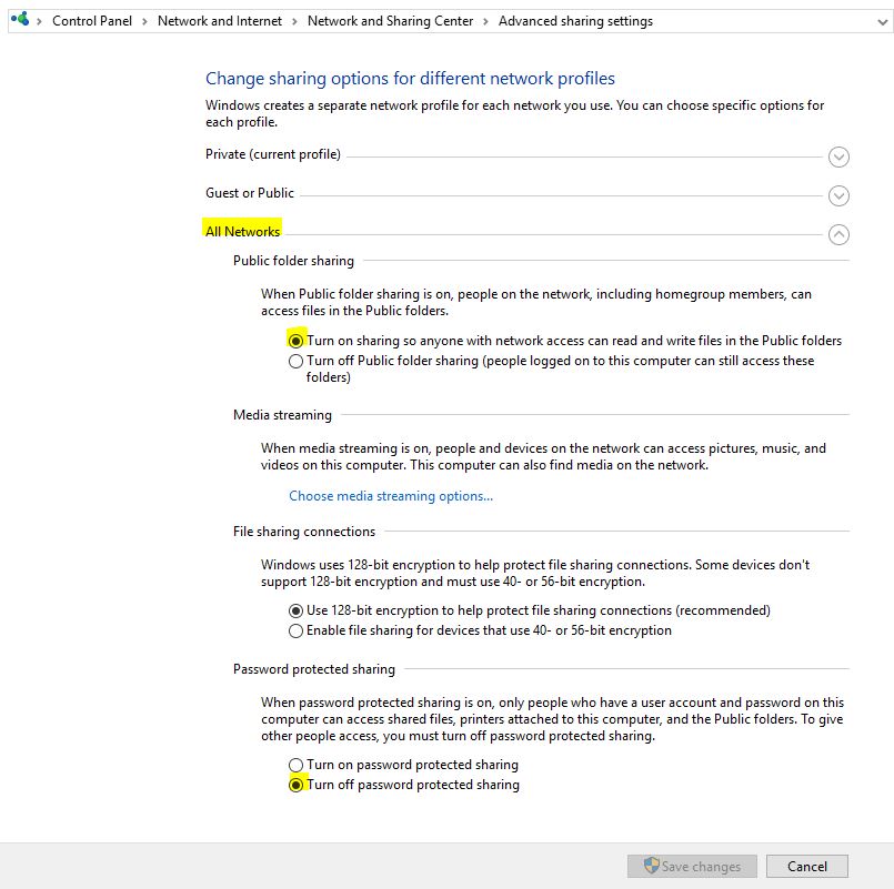 Windows 10 Change Advanced Sharing Settings
