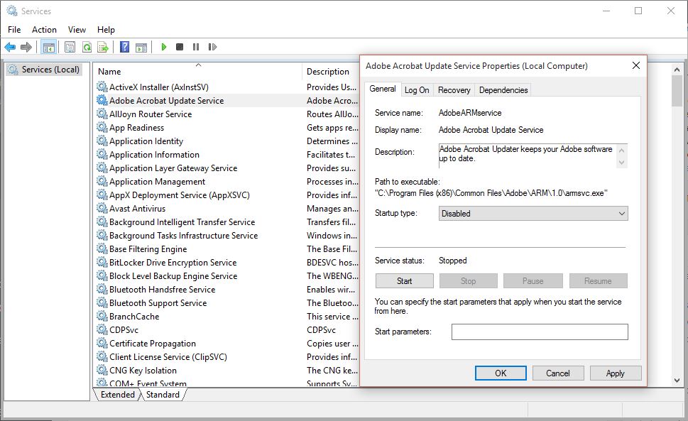 Windows 10 Services