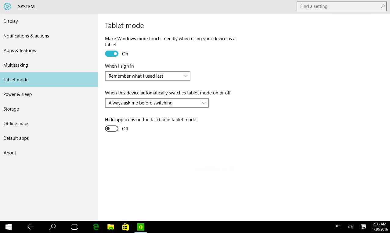 Windows 10 Tablet Mode on PC
