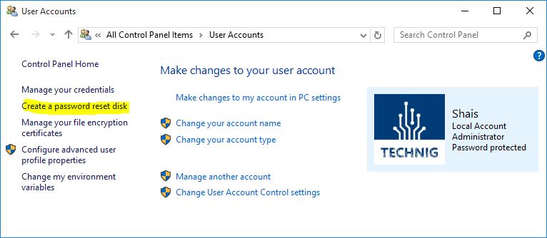 Windows Control Panel - User Accounts