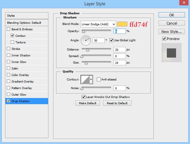 Drop Shadow Settings-Golden Text Design