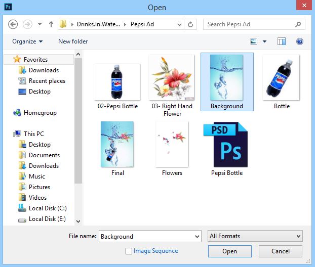  Open Dialog Box- Pepsi Ad-Creating Pepsi Ad Using Photoshop