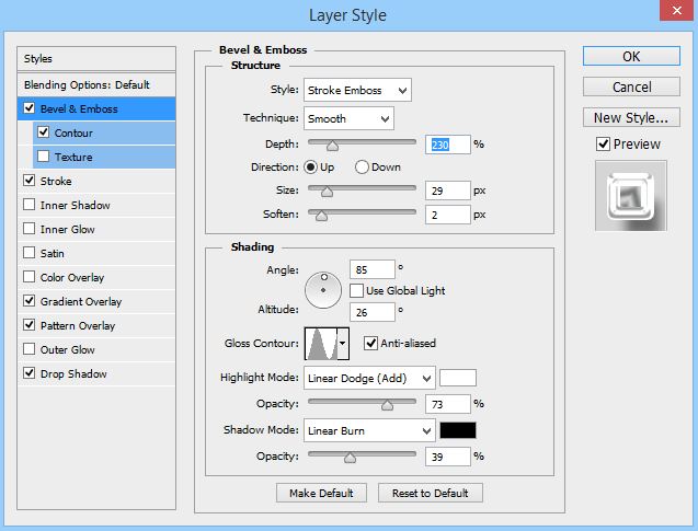 Bevel and Emboss Settings of Silver Text