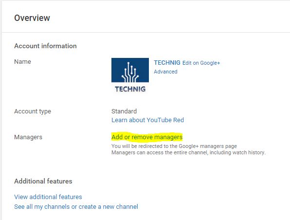 Add Manager to YouTube Channel