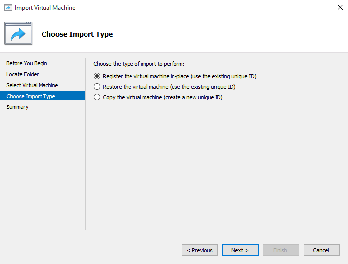 Choose virtual machine import types