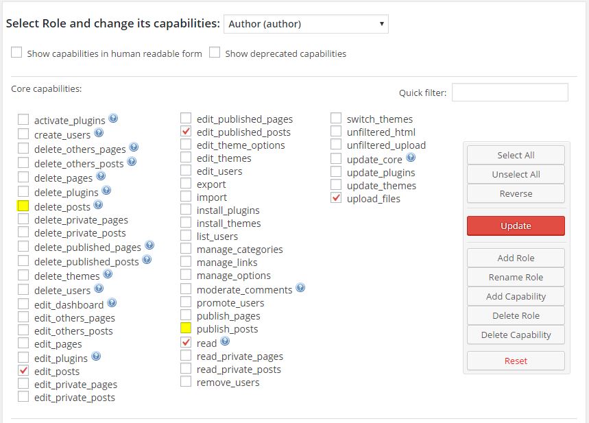 Edit WordPress Author Roles - Technig