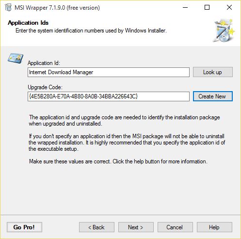 Enter the System identification numbers used by Windows Installer