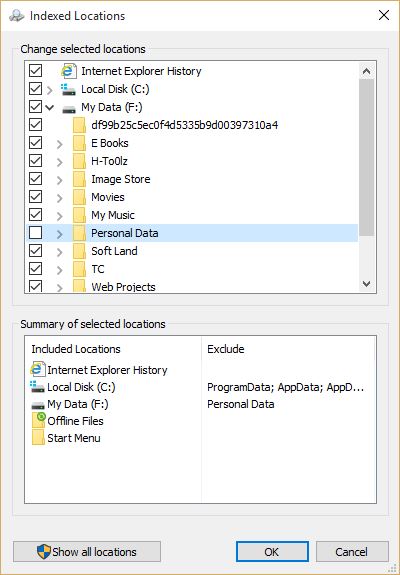 Hide Files from Search Result in Windows 10