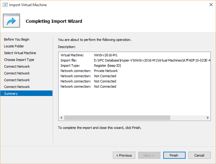 Hyper-v virtual machine imported successfully