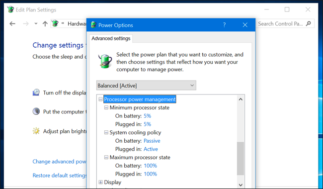 Selecting a power plan in Power Options