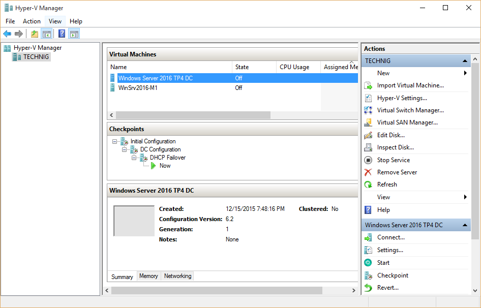The result of imported virtual machines with all checkpoint