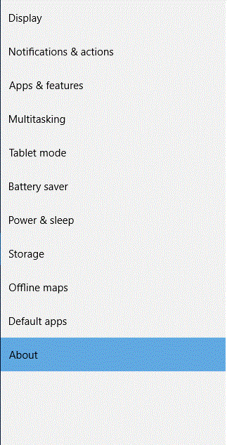 selecting About selecting About