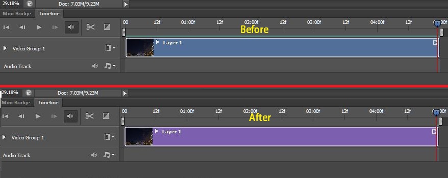 Timeline before and after Smart object