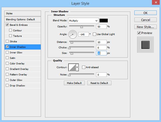 Inner shadow settings